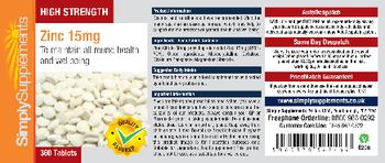 Simply Supplements High Strength Zinc 15 mg - 