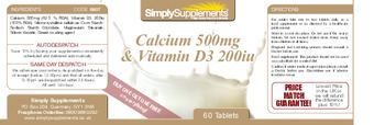 SimplySupplements Calcium 500mg & Vitamin D3 200iu - 