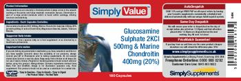 SimplySupplements Glucosamine Sulphate 2KCl 500 mg & Marine Chondroitin 400 mg (20%) - 