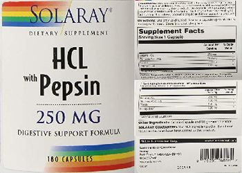 Solaray HCl 250 mg with Pepsin - supplement