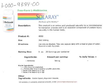 Solaray L-Methionine 500 mg - supplement
