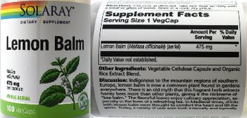 Solaray Lemon Balm - supplement
