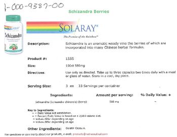 Solaray Schizandra 580 mg - supplement