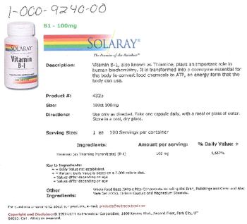 Solaray Vitamin B-1 - supplement