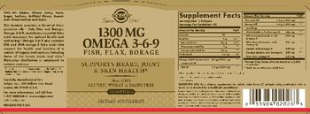 Solgar 1300 mg Omega 3-6-9 Fish, Flax, Borage - supplement