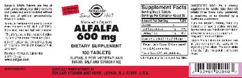 Solgar Alfalfa 600 mg - supplement