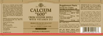 Solgar Calcium ?600? From Oyster Shell With Vitamin D 3 - supplement