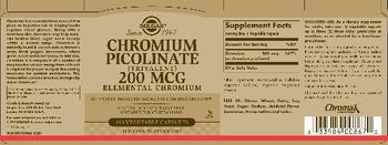 Solgar Chromium Picolinate 200 mcg - supplement