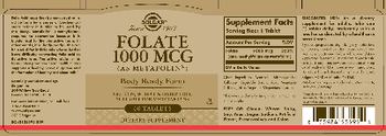 Solgar Folate 1000 mcg (As Metafolin) - supplement