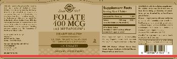 Solgar Folate 400 mcg (As Metafolin) - supplement
