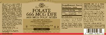 Solgar Folate 666 mcg DFE (400 mcg Folic Acid) - supplement