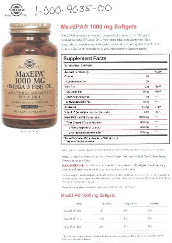 Solgar MaxEPA 1000 mg Omega 3 Fish Oil - supplement
