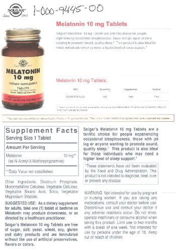 Solgar Melatonin 10 mg - supplement tablets