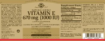 Solgar Natural Sourced Vitamin E 670 mg (1000 IU) D-Alpha Tocopherol - supplement