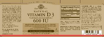 Solgar Natural Vitamin D3 600 IU - supplement
