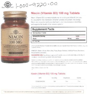 Solgar Niacin (Vitamin B3) 100 mg - supplement