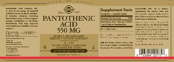 Solgar Pantothenic Acid 550 mg - supplement