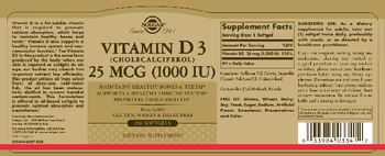 Solgar Vitamin D 3 25 mcg (1000 IU) - supplement