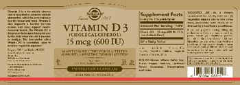 Solgar Vitamin D3 15 mcg (600 IU) - supplement