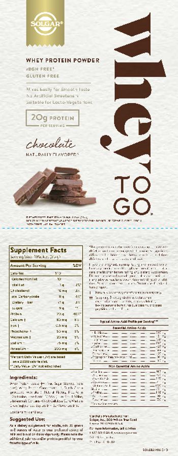 Solgar Whey To Go Whey Protein Powder Chocolate - supplement