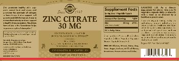 Solgar Zinc Citrate 30 mg - supplement