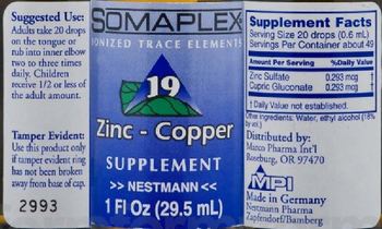 Somaplex Zinc - Copper - supplement