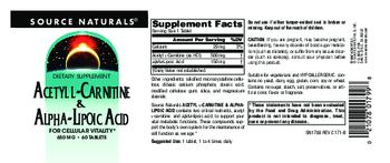 Source Naturals Acetyl L-Carnitine & Alpha-Lipoic Acid 650 mg - supplement