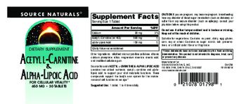 Source Naturals Acetyl L-Carnitine & Alpha-Lipoic Acid 650 mg - supplement