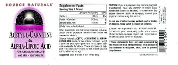 Source Naturals Acetyl L-Carnitine & Alpha-Lipoic Acid - supplement