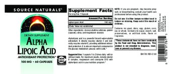 Source Naturals Alpha Lipoic Acid 100 mg - supplement