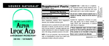 Source Naturals Alpha Lipoic Acid 200 mg - supplement