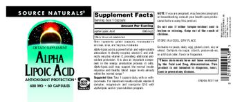 Source Naturals Alpha Lipoic Acid 600 mg - supplement