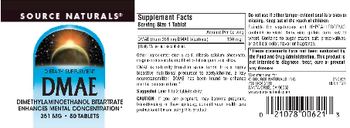 Source Naturals DMAE Dimethylaminoethanol Bitartrate 351 mg - supplement