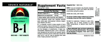 Source Naturals High Potency B-1 500 mg - supplement