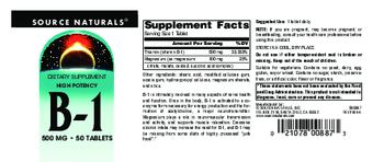 Source Naturals High Potency B-1 500 mg - supplement