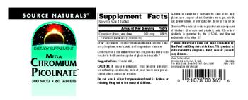 Source Naturals Mega Chromium Picolinate 300 mcg - supplement