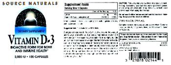 Source Naturals Vitamin D-3 2,000 IU - supplement