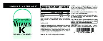 Source Naturals Vitamin K 500 mcg - supplement