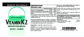 Source Naturals Vitamin K2 100 mcg - supplement