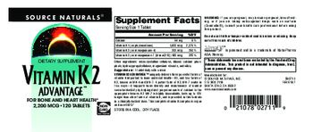 Source Naturals Vitamin K2 Advantage 2,200 mcg - supplement