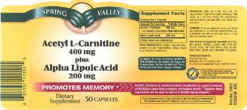Spring Valley Acetyl L-Carnitine 400 mg Plus Alpha Lipoic Acid 200 mg - supplement