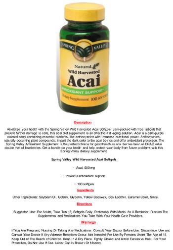 Spring Valley Natural Wild Harvested Acai - supplement