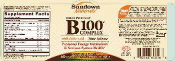 Sundown Naturals High Potency B100 Complex With Folic Acid - multivitamin supplement