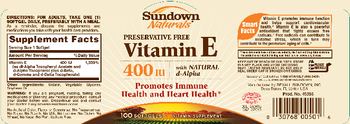 Sundown Naturals Preservative Free Vitamin E 400 IU With Natural D-Alpha - vitamin supplement