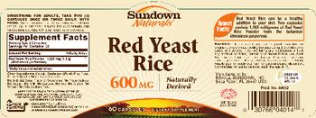 Sundown Naturals Red Yeast Rice 600 mg - supplement