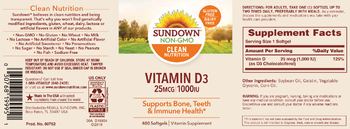 Sundown Vitamin D3 25 mcg 1000 IU - vitamin supplement