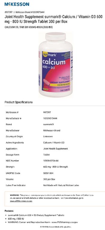 Sunmark Calcium 600 + D3 - supplement