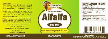 Sunshine Naturals Alfalfa 500 mg - herbal supplement