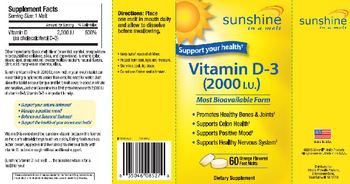 Sunshine Vitamin D-3 (2000 IU) Orange Flavored - supplement