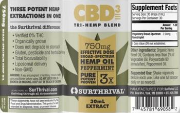 SurThrival CBD3 750 mg Broad-Spectrum Hemp Oil Peppermint - supplement